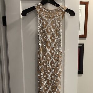 Embellished Sheer Maxi Dress in Nude with Crystal Accents